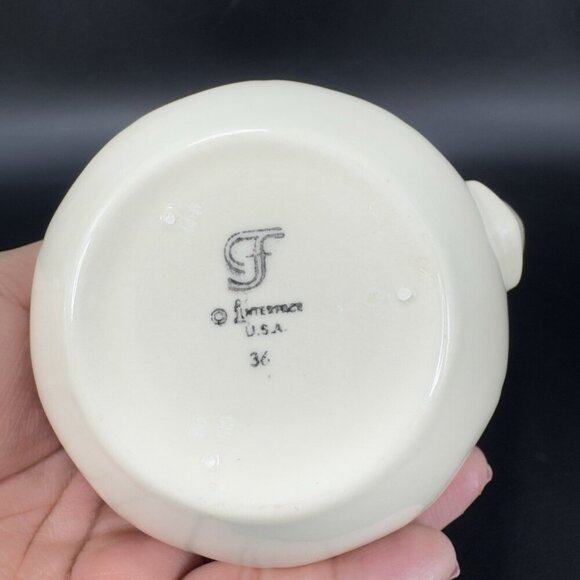 Vintage Franciscan Pottery Sugar Bowl And Creamer Set Ivory With Yellow Edges - Picture 5 of 15